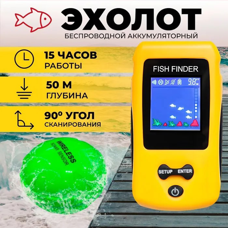 Fish Finder Battery - เครื่องหาปลาไร้สายสีสันสดใสรุ่นใหม่ล่าสุด พร้อมเซ็นเซอร์โซนาร์ ตัวแปลงสัญญาณวัดความลึก และแบตเตอรี่แบบชาร์จได้